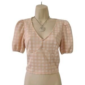 Cottage Core Forever 21 Small Blouse Pink And White Gingham Crop